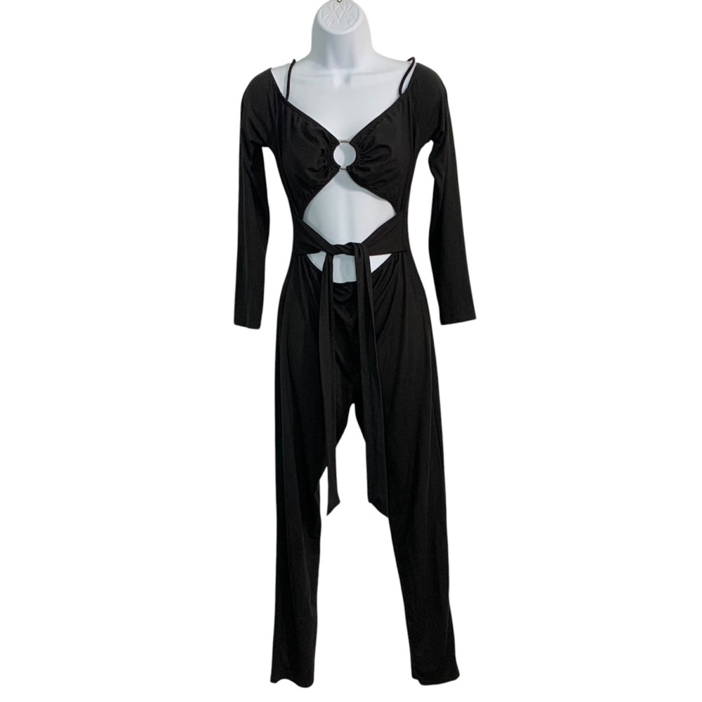DAY & Night Chic Black Cutout Tie Front Catsuit Sz XL